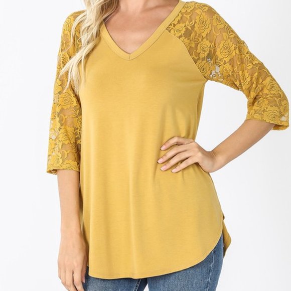 Zenana fuchsia Lace Sleeve Dolphin Hem Top - Picture 2 of 13